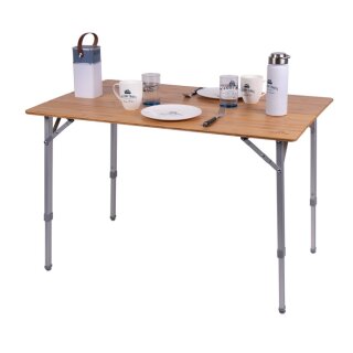 Camping-Tisch mit Bambusplatte - 100 x 65 x 42/65 cm